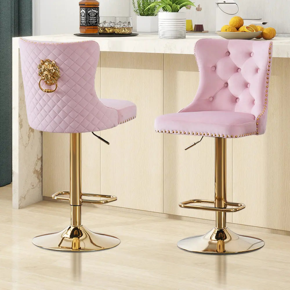 Luxury Velvet High Back Bar Stools - Mikastools Gold-Pink