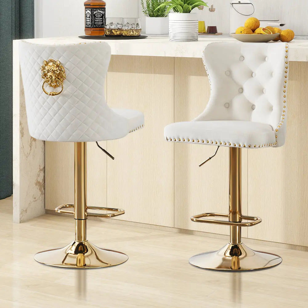 Luxury Velvet High Back Bar Stools - Mikastools Gold-Cream