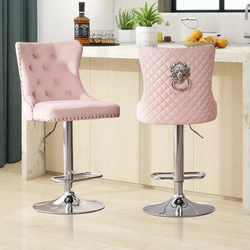 Luxury Velvet High Back Bar Stools - Mikastools Sliver-Pink
