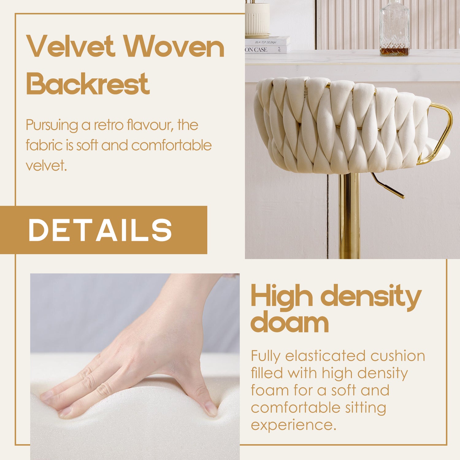 Velvet Woven Back Bar Stools